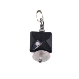 Pandantiv Onix patrat fatetat 10mm si Cuart roz disc fatetat 8mm