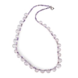 Colier Ametist sfere 3mm si Cuart roz briolete 7-9mm