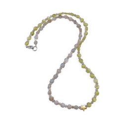 Colier Peridot banuti 5mm, Labradorit banuti 5mm, sfere 3mm si Hematit steluta aurie