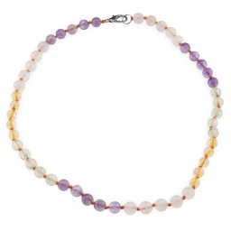 Colier Ametist, Prehnit, Citrin si Cuart roz sfere 8mm cu noduri