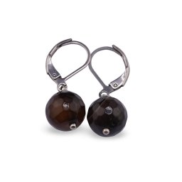 Cercei cu agatatoare Agat negru-maro sfera fatetata 10mm