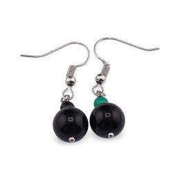 Cercei cu agatatoare Agat negru sfera 10mm si Mix Agate sfera 4mm