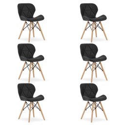 Set 6 scaune bucatarie/living, Artool, Lago, piele ecologica neagra, picioare lemn natur, 47x38x73 cm