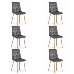 Set 6 scaune bucatarie/living, Artool, Libra, catifea gri, picioare metal natur, 45x54x86.5 cm
