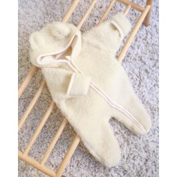 Salopeta din lana merinos pentru bebelusi , cream caldura naturala , zursulet de plus, 6-18 luni