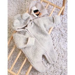 Salopeta din lana merinos pentru bebelusi , gray caldura naturala , zursulet de plus, 6-18 luni