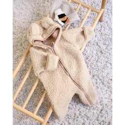 Salopeta din lana merinos pentru bebelusi , biscuit (bej deschis) caldura naturala , zursulet de plus, 0-6 luni