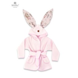 Halat de baie, miminu, cu urechi, 6 - 24 luni, moale, cu buzunare, cu cordon, din bumbac si thermo fleece, materiale certificate oeko tex standard 100, design, little ballerina pink