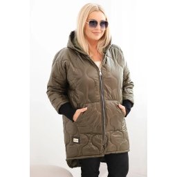 Kesi Włoski Women's Plus Size quilted jacket with a hood khaki