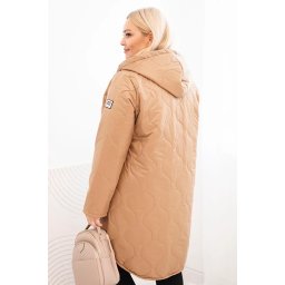 Kesi Włoski Women's Plus Size winter quilted jacket with a hood camel