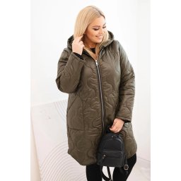 Kesi Włoski Women's Plus Size winter quilted jacket with a hood khaki
