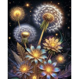 Set goblen cu diamante, cu sasiu, Constelatie de petale, 40x50 cm