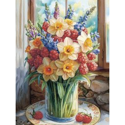 Set pictura pe numere, cu sasiu, Vara intr-o vaza, 30x40 cm