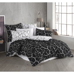 Lenjerie de pat din bumbac 100%, dubla, cu 2 fete de perna, Valentini Bianco, Model Mercer Black
