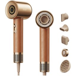 Uscator de par Miracle Dreame, 1600W, viteza aer max.70m/s, 2 trepte flux aer, 4 setari temperatura, 5 accesorii incluse, Maro-Auriu