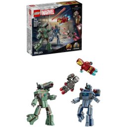Jucarie LEGO® Marvel, Iron Man si War Machine vs dronele Hammer 76320, 204 piese, 7 ani+