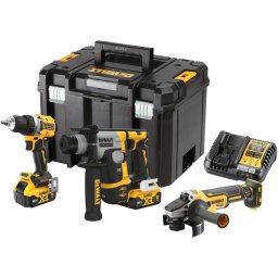Set 3 scule cu acumulator Dewalt 18V, Masina de gaurit si insurubat DCD800 brushless, Ciocan rotopercutor DCH172, Polizor unghiular DCG405 125mm, 2 Acumulatori XR Li-Ion 18V de 5 Ah, Incarcator XR 10.8 – 18 V DCB115-QW si Cutie pentru transport