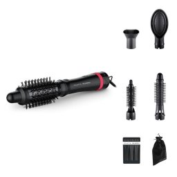 Perie cu aer cald Rowenta x Karl Lagerfeld Express Style CF635LF0, 800W, 3 trepte de viteza / temperatura, 5 accesorii, invelis Keratin & Glow, functie hair respect, cablu rotativ 360° , negru