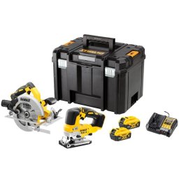 Set de 2 fierastraie profesionale pe acumulator DeWALT DCK2012P2T, 18V XR, include: fierastrau circular DeWalt DCS570N si fierastrau vertical DeWalt DCS334N, 2x acumulator 5 Ah Li-Ion DCB184, incarcator rapid, cutie transport TSTAK