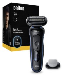 Aparat electric de ras Braun Seria 5 52-B1600S, Autonomie pana la 50 de minute, Accesoriu de ingrijire corporala, Fara fir, Utilizare umeda/uscata, 100% Rezistent la apa, Albastru