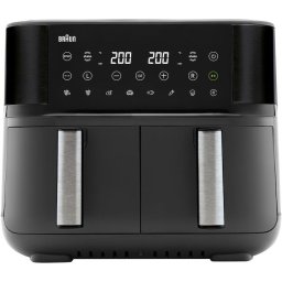 Friteuza cu aer cald, fara ulei, Braun TwinCook 3 TD3030IBK, 2850W, 8 L (4L + 4L), tehnologie RealAir, 8 programe automate, temperatura ajustabila, timer, ecran digital, oprire automata, negru