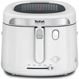 Friteuza electrica Tefal Filtra Vision FF2541E0, 1900W, capacitate 2.1L ulei / 1.2kg alimente, capac cu fereastra, filtru metalic anti-miros, vas antiaderent, componente lavabile, Alb & Gri