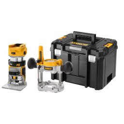 Masina de frezat (router) pe acumulator DeWALT DCW604NT, 18V XR, motor fara perii, turatie variabila 16000 - 25500 RPM, iluminare LED, sistem de control precis, soft start, sistem conectare aspirator, cutie transport TSTAK, fara incarcator/acumulator