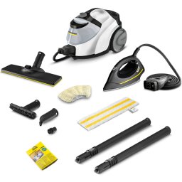 Aparat de curatat cu abur multifunctional Karcher SC 5 EasyFix Iron, 2250 W, 4.2 bar, rezervor 1.5 l, kit curatare podea, accesorii curatare suprafete multiple, pudra de decalcifiere, fier de calcat cu abur, 1.512-661.0, Alb/Negru