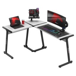 Birou gaming, pe colt Huzaro Hero 6.0, 147 x 112 cm, Metal-MDF, Alb