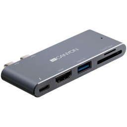 Statie de andocare Canyon CNS-TDS05DG, 5 porturi, USB-C, aluminiu, Gri