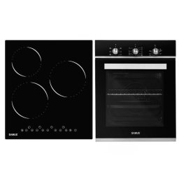 Cuptor Pachet Incorporabil Cuptor SC457GTBV, 43 L, Latime 45 cm, 6 Functii + Plita vitroceramica PSVE-43BG2, 3 Zone de Gatit, Sticla neagra