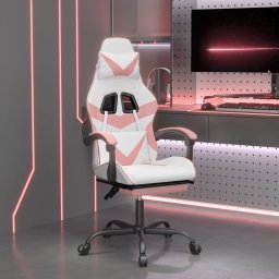 Gossi scaun de gaming pivotant cu suport picioare alb&roz piele eco