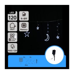 Aigostar - Ghirlandă solară LED de Crăciun, 120 LED, 8 funcții, 3 x 0,6 m, 500 mAh, IP65, alb rece