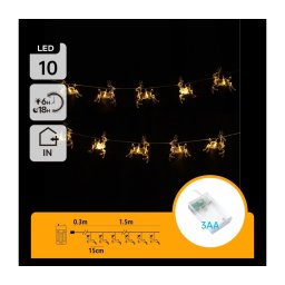 Aigostar - Ghirlandă LED 10xLED/3xAA 1,5 m alb cald cu reni