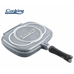 TIGAIE DUBLA DREPTUNGHIULARA TIP GRILL, ALUMINIU, 32x24x7.5 CM, GRAY LINE, COOKING BY HEINNER