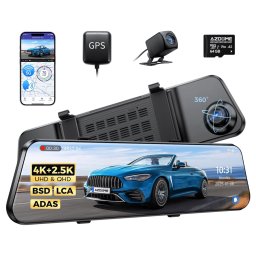 Camera auto tip oglinda fata-spate AZDOME PG17 MAX, 4K+2.5K, WiFi, GPS, Night Vision, 150°, ecran tactil 12", control vocal, monitorizare parcare