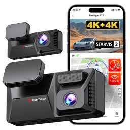Camera auto de bord fata-spate REDTIGER F77 4K+4K, WiFi, 160°, ecran tactil 4”, GPS, memorie eMMC 128/256GB, comenzi vocale, mod parcare 24H - 128 GB