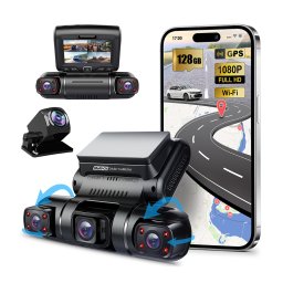 Camera auto de bord cu 4 canale PRUVEEO D90 FHD, WiFi, Night Vision, 150°, ecran LCD 3", GPS, aplicatie dedicata, G-sensor si monitorizare parcare