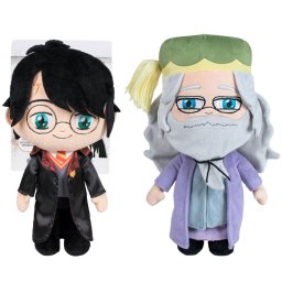 Set 2 jucarii din plus harry potter cu pelerina satinata, 30 cm si albus dumbledore, 32 cm