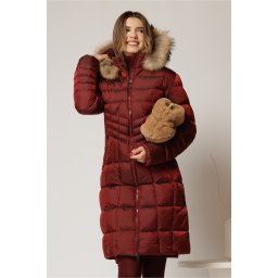 Geaca dama midi bordo cu gluga detsabila cu blanita