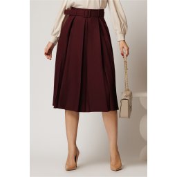 Fusta DY Fashion grena in clos cu pliuri ample si curea in talie