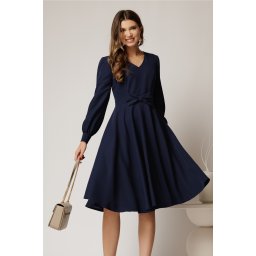 Rochie DY Fashion bleumarin midi cu funda in talie si decolteu V