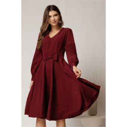 Rochie DY Fashion bordo midi cu funda in talie si decolteu V