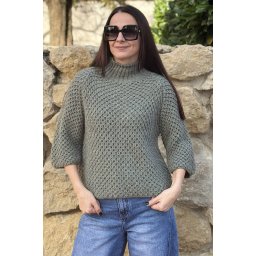 PULOVER PE GAT FAGURE AMESTEC CU LANA SI ALPACA MALY TALIE UNICA Kaki