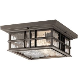Plafoniera exterior Beacon Square, finisaj bronz, sticlă ondulata, L:30,5cm, H:13,2cm, IP44, 2x60W-E27, KL-BEACON-SQUARE-F-OZ