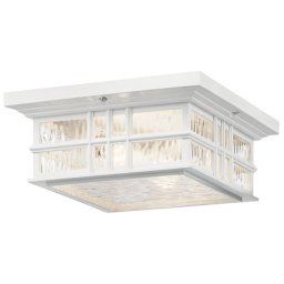 Plafoniera exterior Beacon Square, finisaj alb, sticlă ondulata, L:30,5cm, H:13,2cm, IP44, 2x60W-E27, KL-BEACON-SQUARE-F-WHT