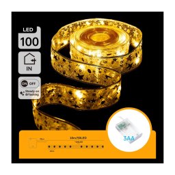 Aigostar - Ghirlandă LED 100 LED, 10 m, alimentare 3x AA, alb cald, auriu