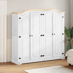 Sifonier „Corona”, alb, 194x52x186 cm, lemn masiv de pin GartenMobel Dekor