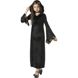 Costum de carnaval Rubies Midnight Priestess Vampire Costume Girl, Rochie cu gluga, Negru