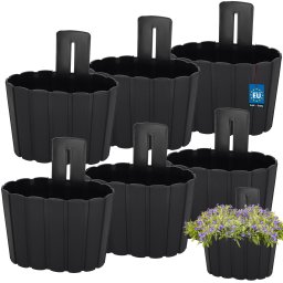 Ghiveci suspendat de perete pentru balcon și terasă antracit 200 mm set 6 buc.